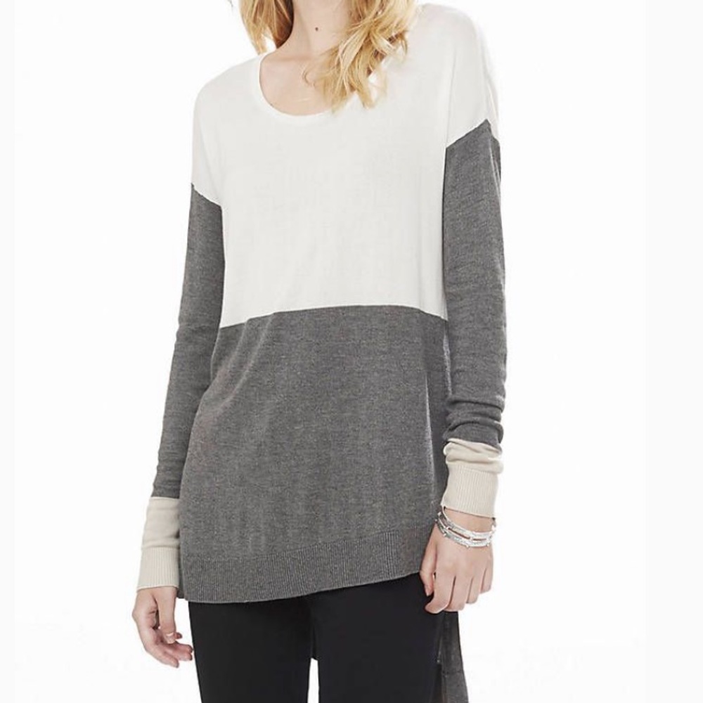 Express color block sweater with asymmetrical hem